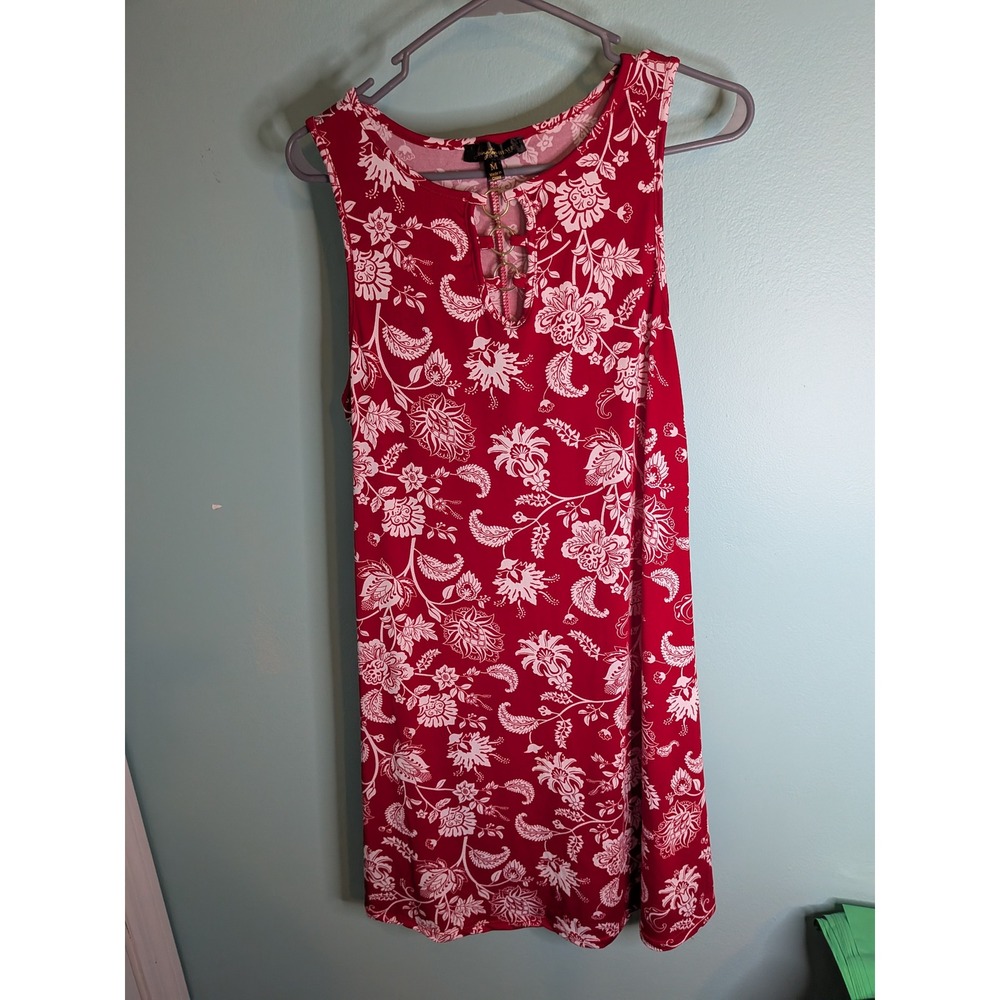 Lexington Avenue NYC Red White Floral Paisley Ring Keyhole Shift Dress Medium